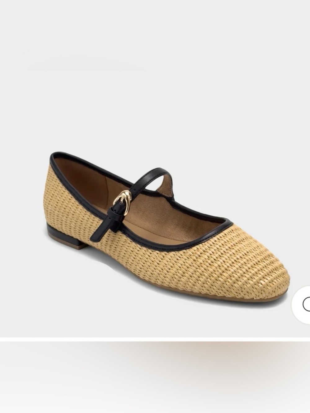 AEROSOLES Tan Straw Annette Flat with Black Trim